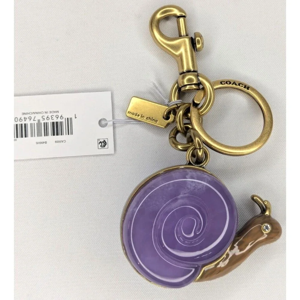 Coach Snail Bag Charm With Key Ring In Brass Purple CAX69 Keychain NWT